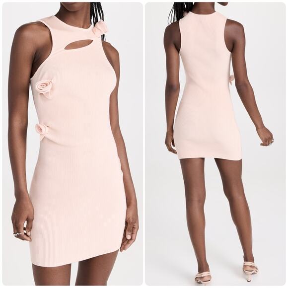 Coperni Dresses & Skirts - COPERNI Asymmetric Flower Knit Mini Dress in Peach